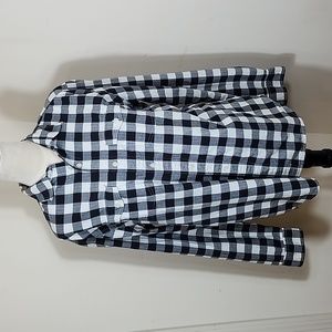 Gap Men's Black and White Large Check Casual Long Sleeve Shirt, Size L, Slim Fit